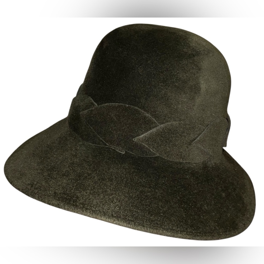 Patricia Underwood Dark Green Wool Felt Wide Brim Designer Hat